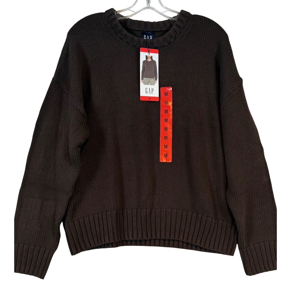 Gap Womens Brown Cotton Shaker Stitch Crewneck Sweater •M• Gorpcore Earthy Prep